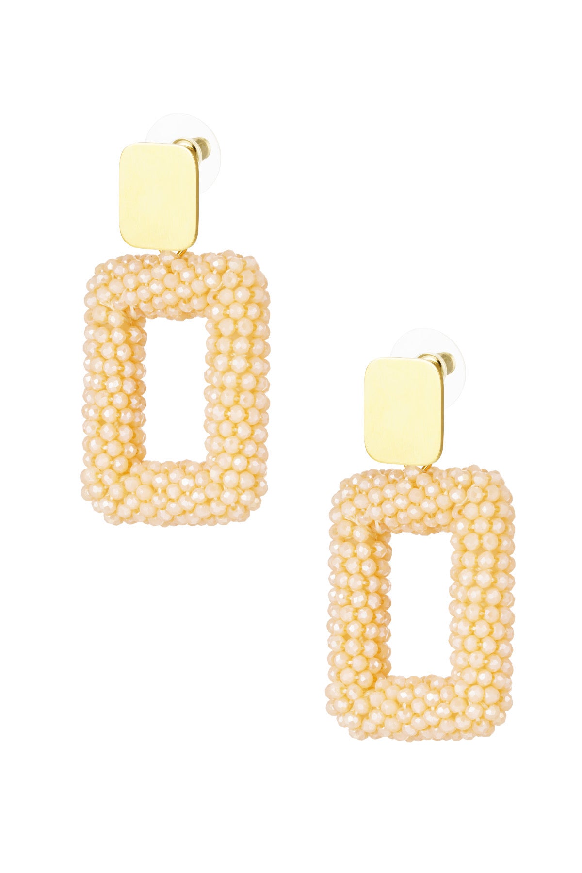 Amber oorbellen vierkant beige