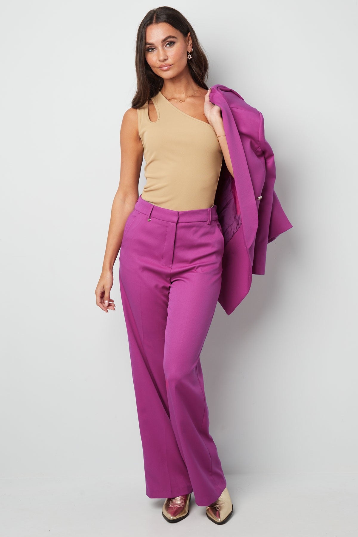 One shoulder top Maya donker